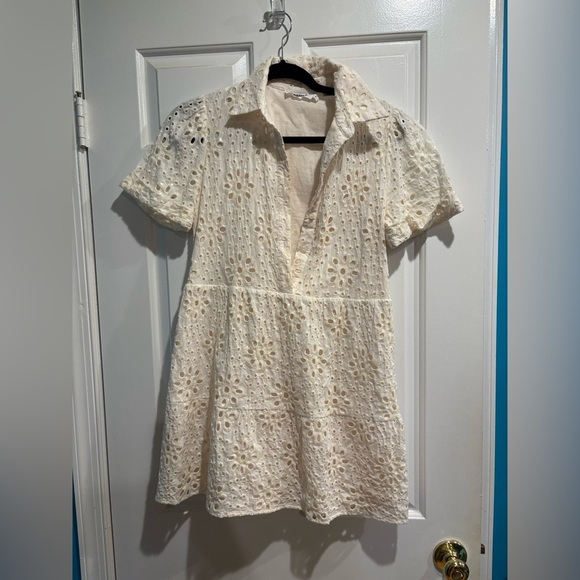 Desigual shirt Swiss lace dress white sparkles sz S mini - Picture 4 of 7